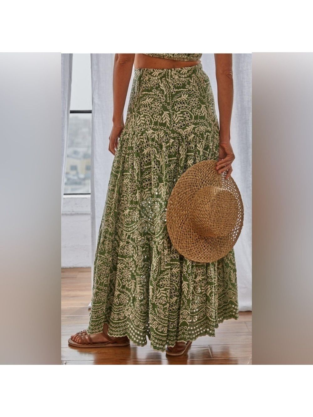 ByTogether Found Paradise 100% Cotton Prairie Cottagecore Eyelet Maxi Skirt S
